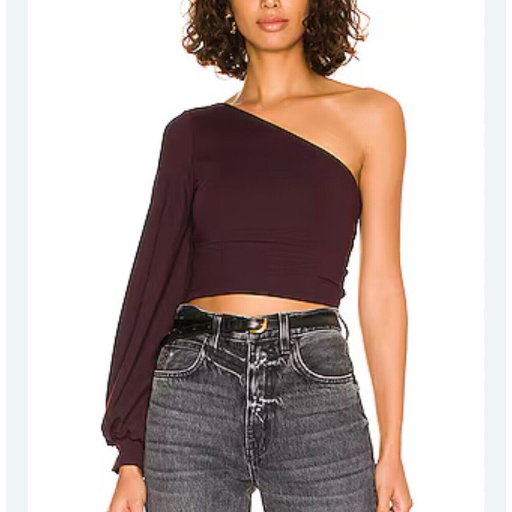 Susana Monaco One Puff Arm Shoulder Baring Crop Top In Cabernet Sz S New